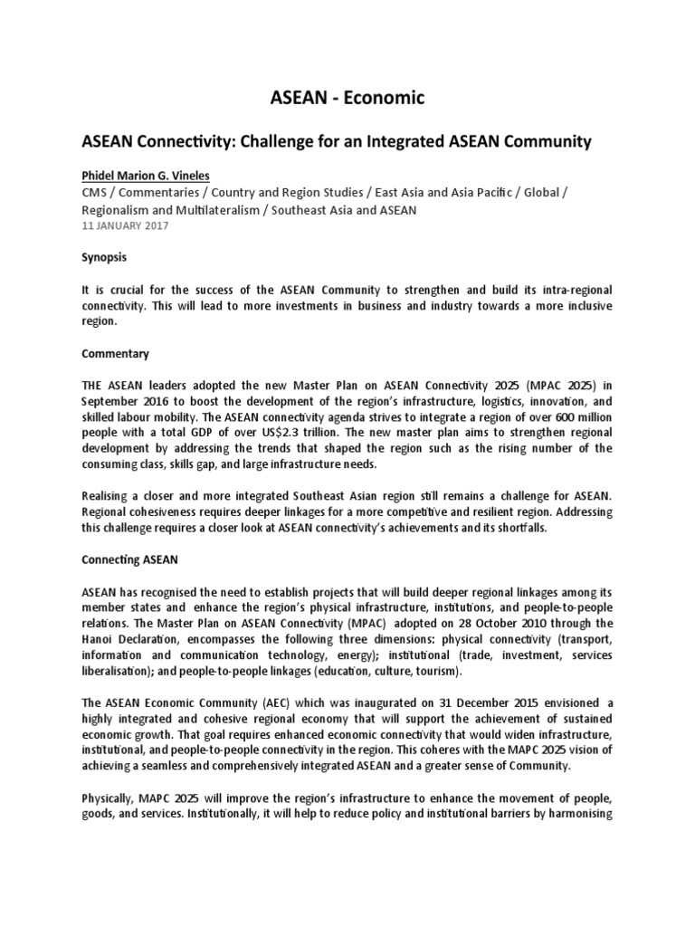 ASEAN - Economic: ASEAN Connectivity: Challenge For An Integrated ASEAN ...