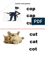 Cop Cap Cup Cut Cat Cot: Box The Correct Word For Each Picture