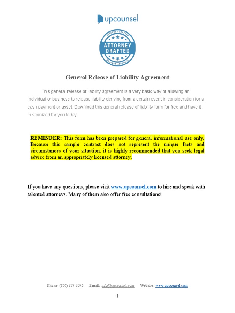 General Release of Liability Template | PDF | Legal Liability | Damages