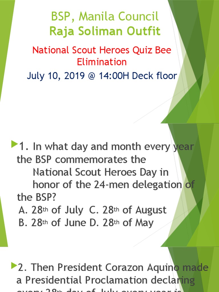 National Scout Heroes Quiz Bee Questions from an Elimination Round