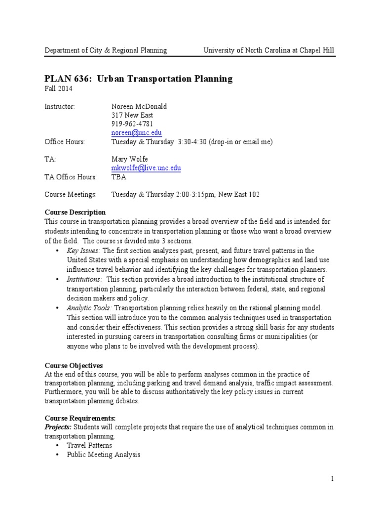 Urban Transportation Planning Syllabus | PDF | Public Transport ...