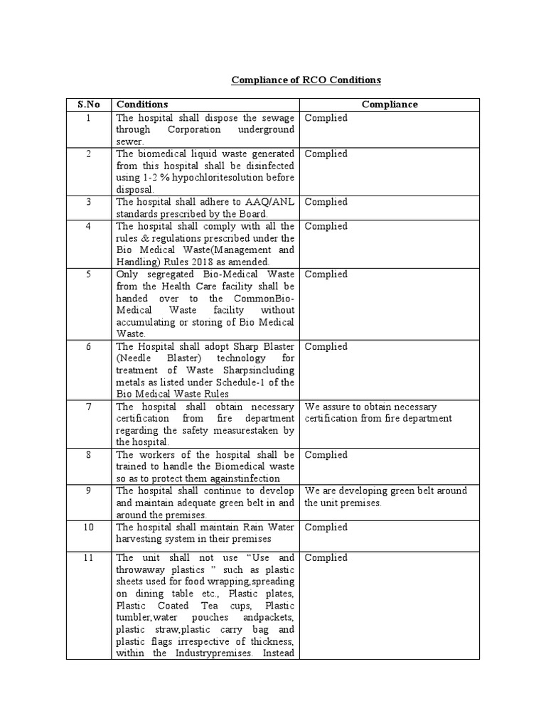 Compliance RCO Conditions | PDF | Waste | Environmental Issues