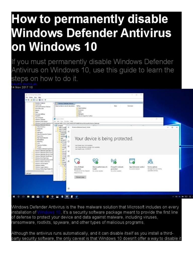 Disable Windows Defender on Windows 10 | PDF | Antivirus Software | Malware