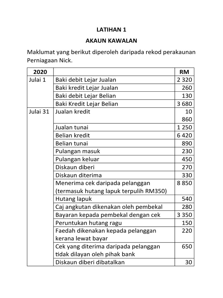 Latihan Akaun Kawalan 1 Pdf