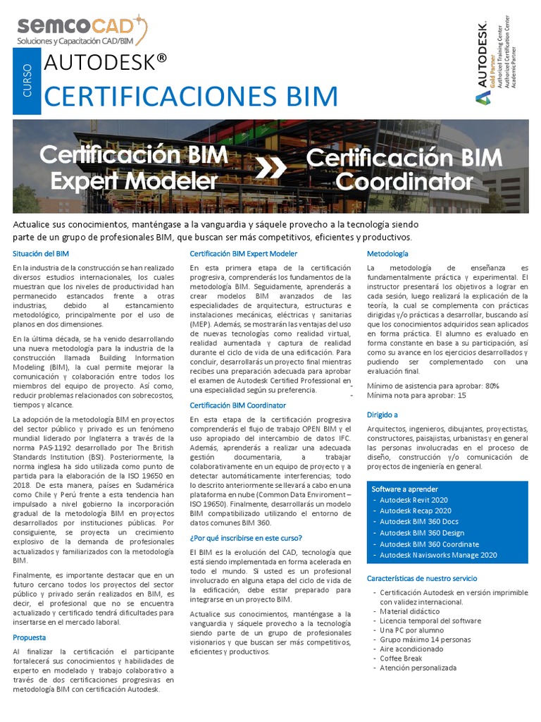Brochure Certificacion Bim PDF | PDF | Autodesk Revit | Informática