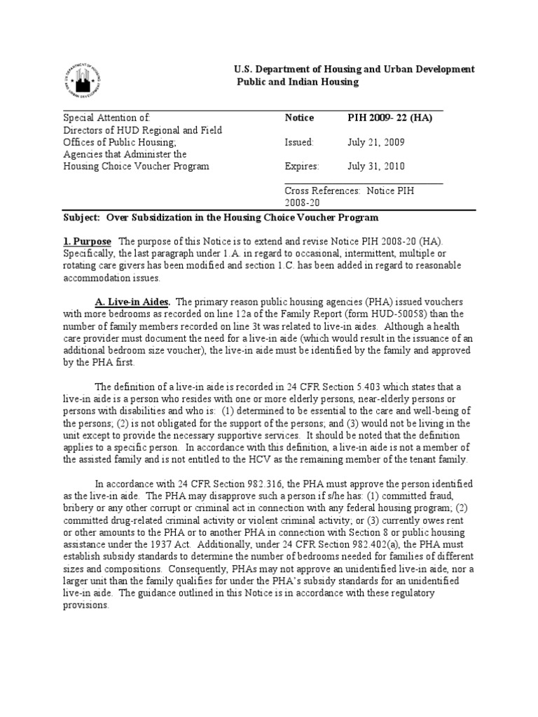 Live-In Aide Guidelines for Housing Vouchers | PDF | Section 8 (Housing ...