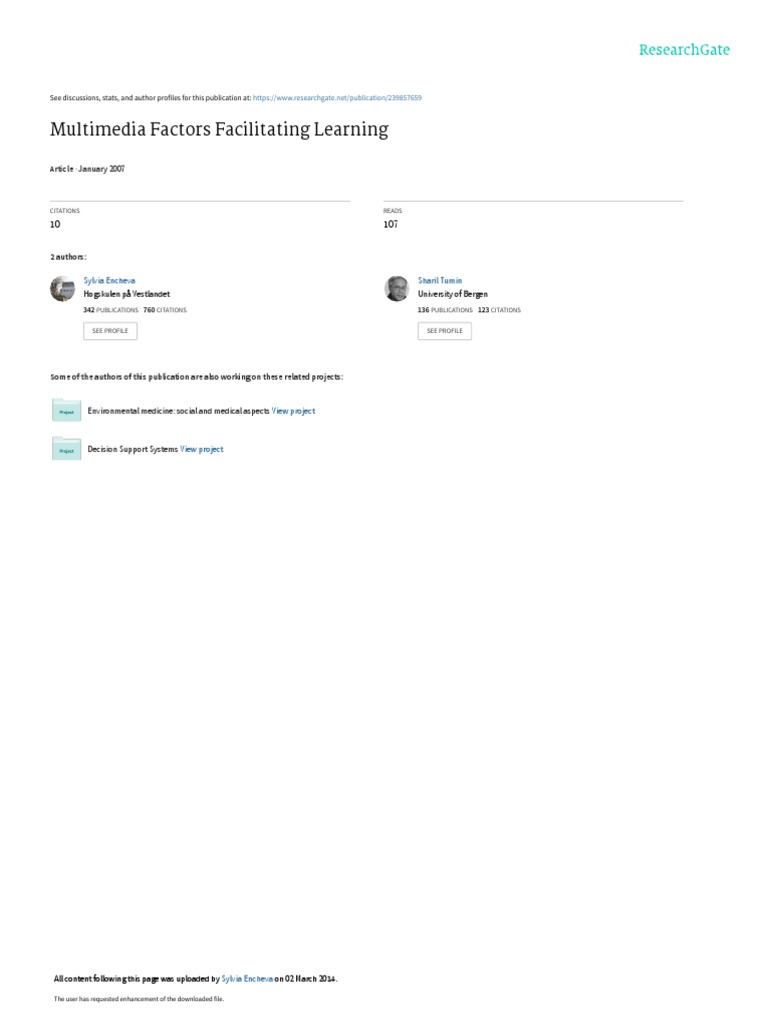 Multimedia Factors Facilitating Learning | PDF | Multimedia | Learning ...
