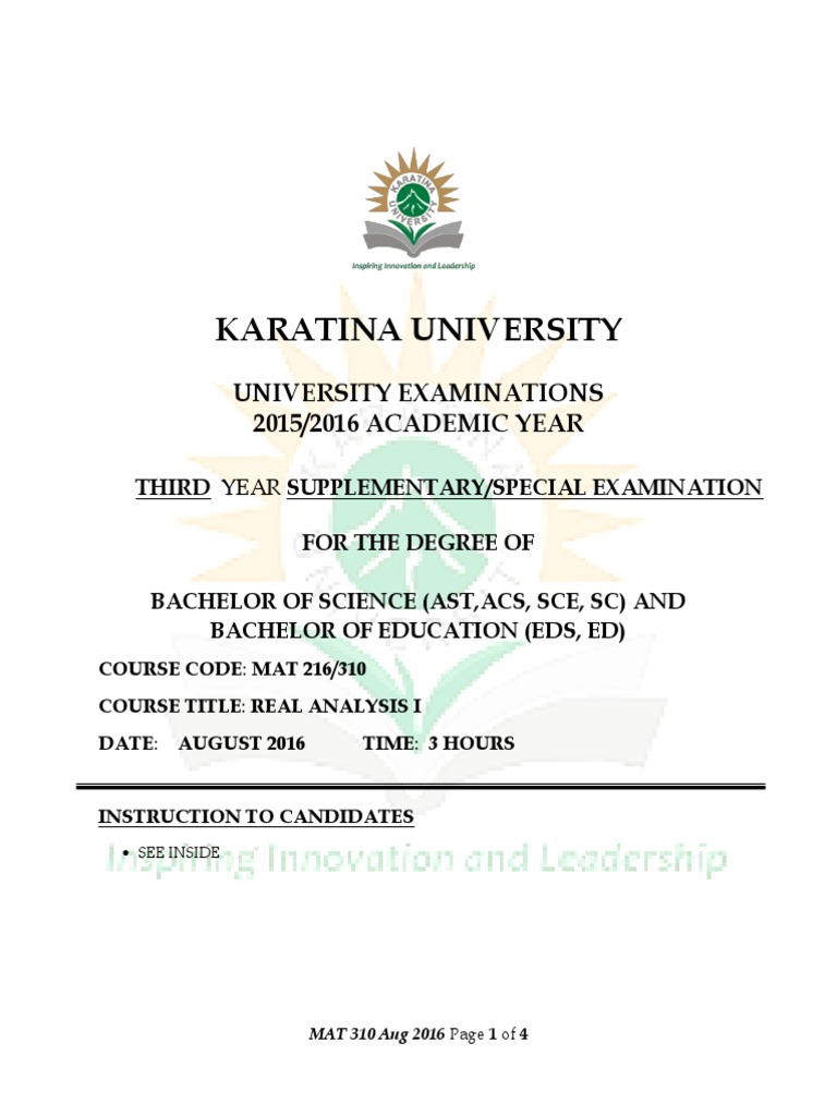 Real Analysis I Exam Aug 2016 | PDF | Sequence | Real Number