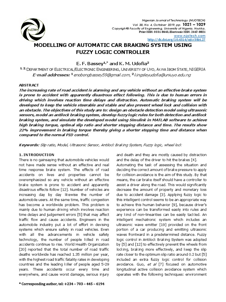 Modelling of Automatic Car Braking System Using Fuzzy Logic Controller