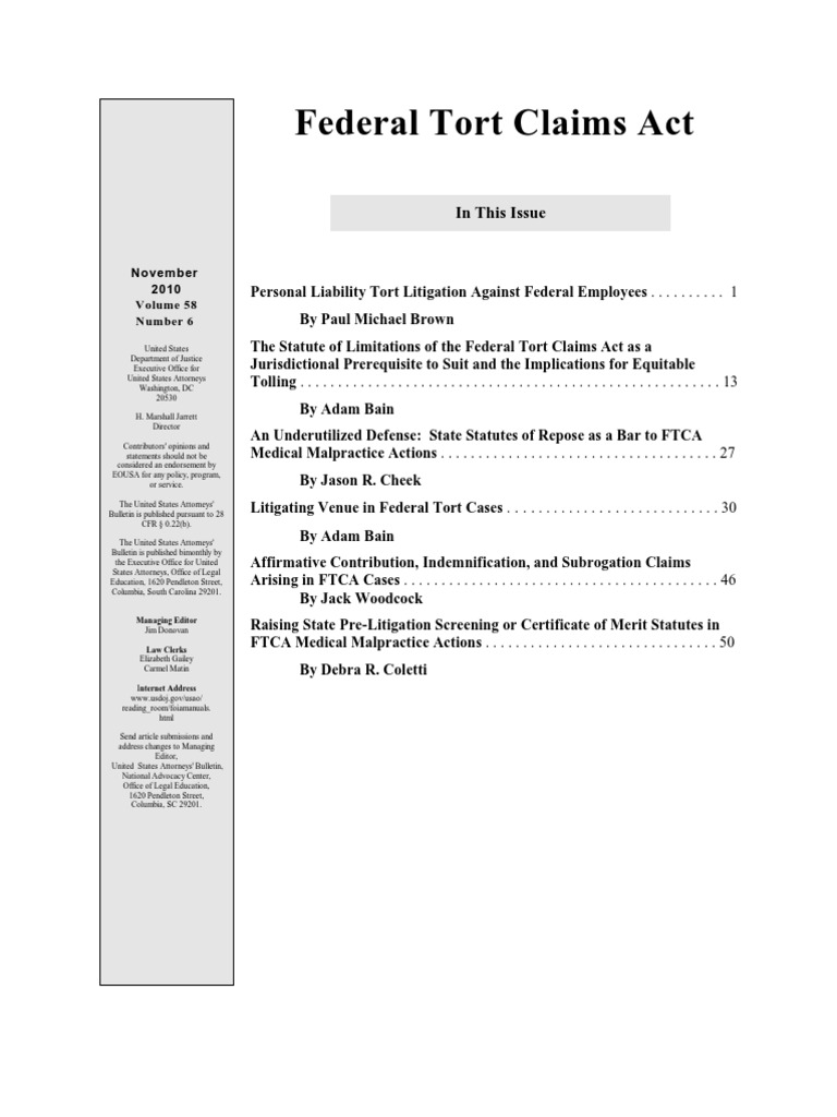 usab5806FTCA FORM | Bivens V. Six Unknown Named Agents | Qualified Immunity