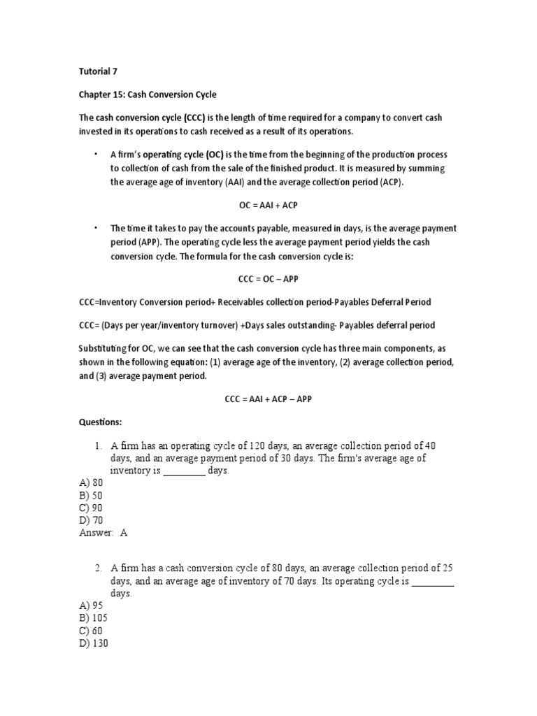Tutorial 7 Chapter 15 Cash Conversion Cycle Pdf Accounts Payable