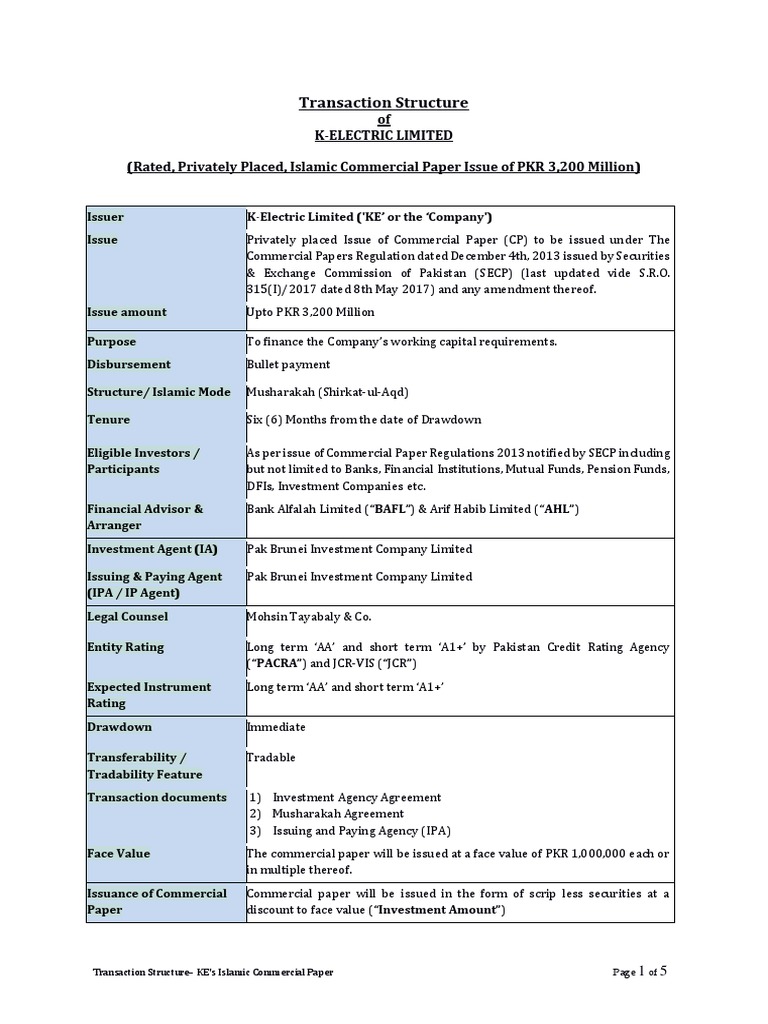 5 KEICP Transaction Shariah Structure 3 2 BLN BAFL (Final V2) PDF Commercial Paper