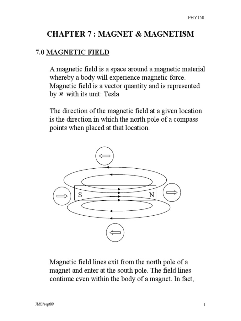 Chapter 7: Magnet & Magnetism: 7.0 Magnetic Field | PDF | Magnetic ...