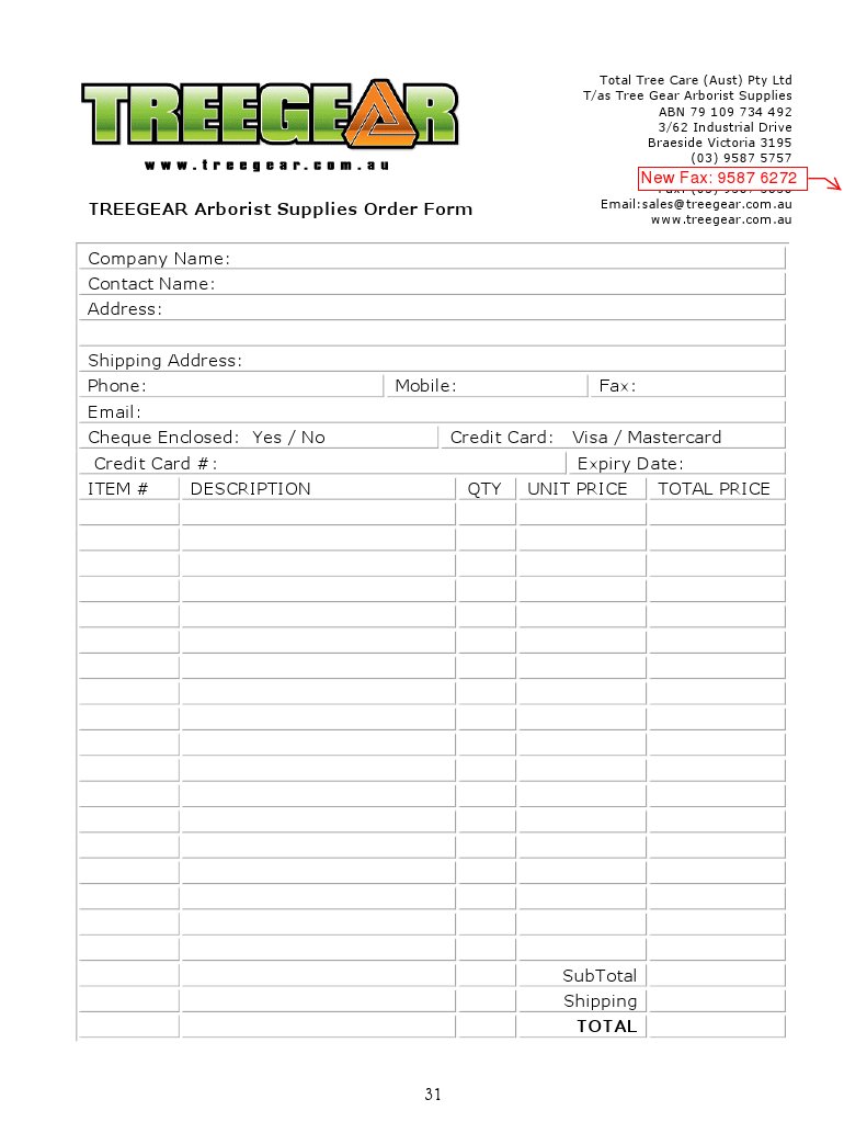 Arborist Supplies Order Form | PDF