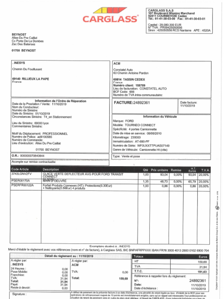 Facture Carglass PDF