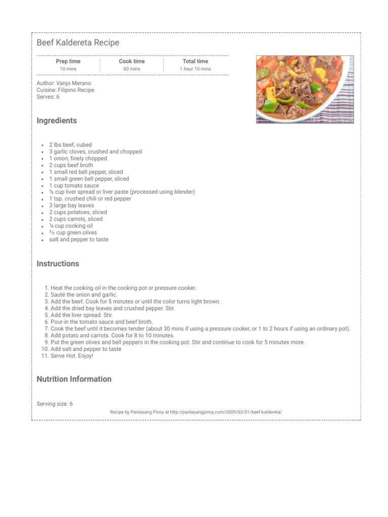 Beef Kaldereta Recipe | PDF