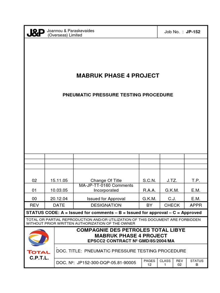 Pneumatic Pressure Testing Procedure | PDF | Leak | Safety