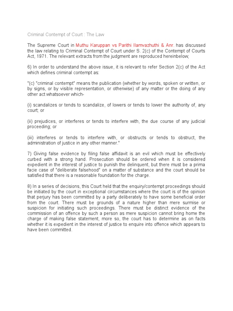 Criminal Contempt of Court The Law | PDF | Contempt Of Court | Burden ...