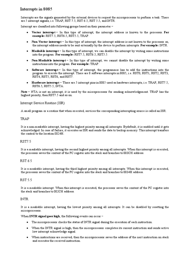 Interrupt Types in 8085 Microprocessor | PDF | Central Processing Unit ...
