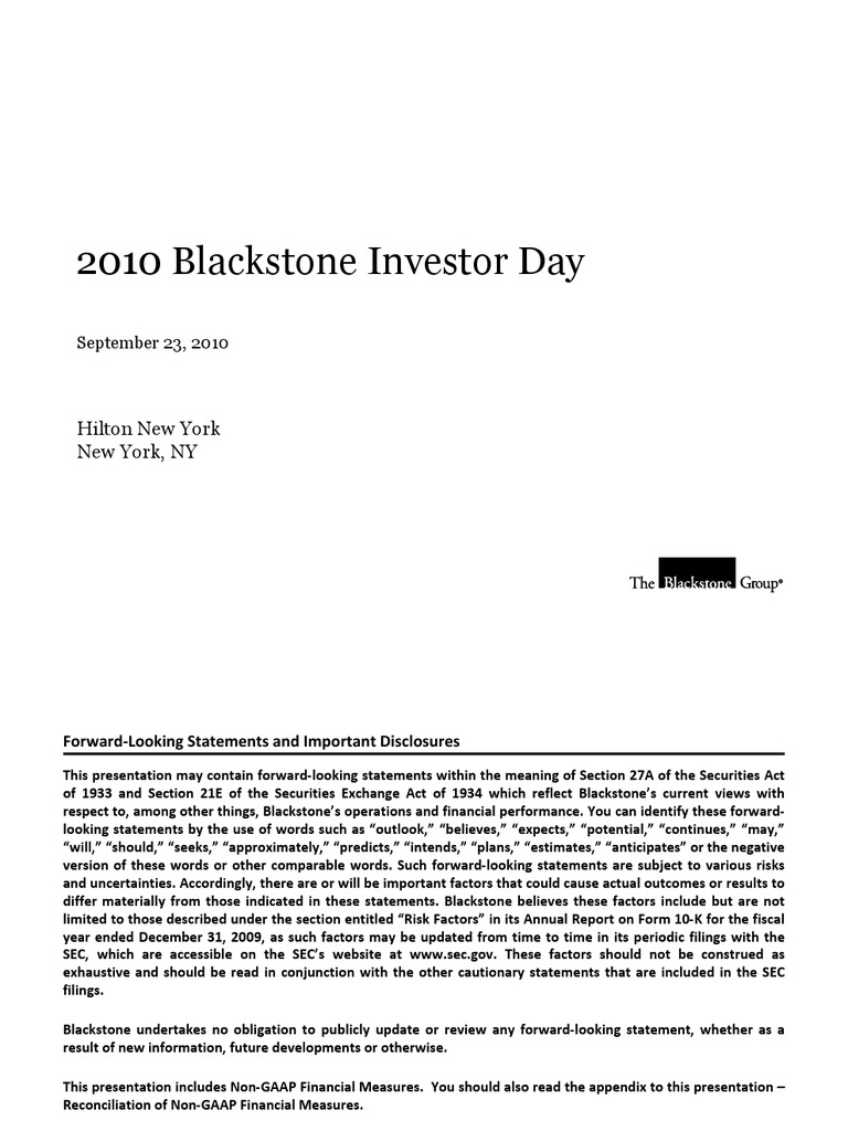 2010 Blackstone Investor Day | PDF | The Blackstone Group | Private Equity