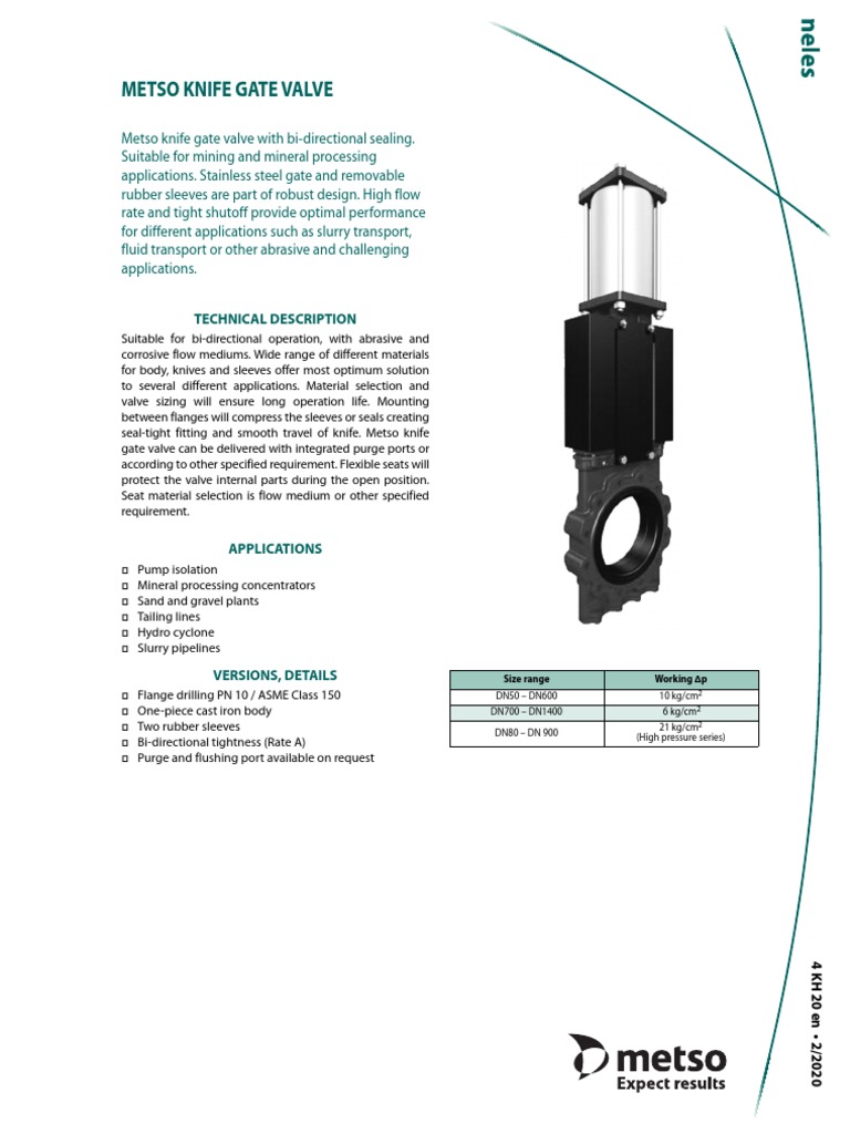 Metso Knife Gate Valve: Technical Description | PDF | Valve | Tools