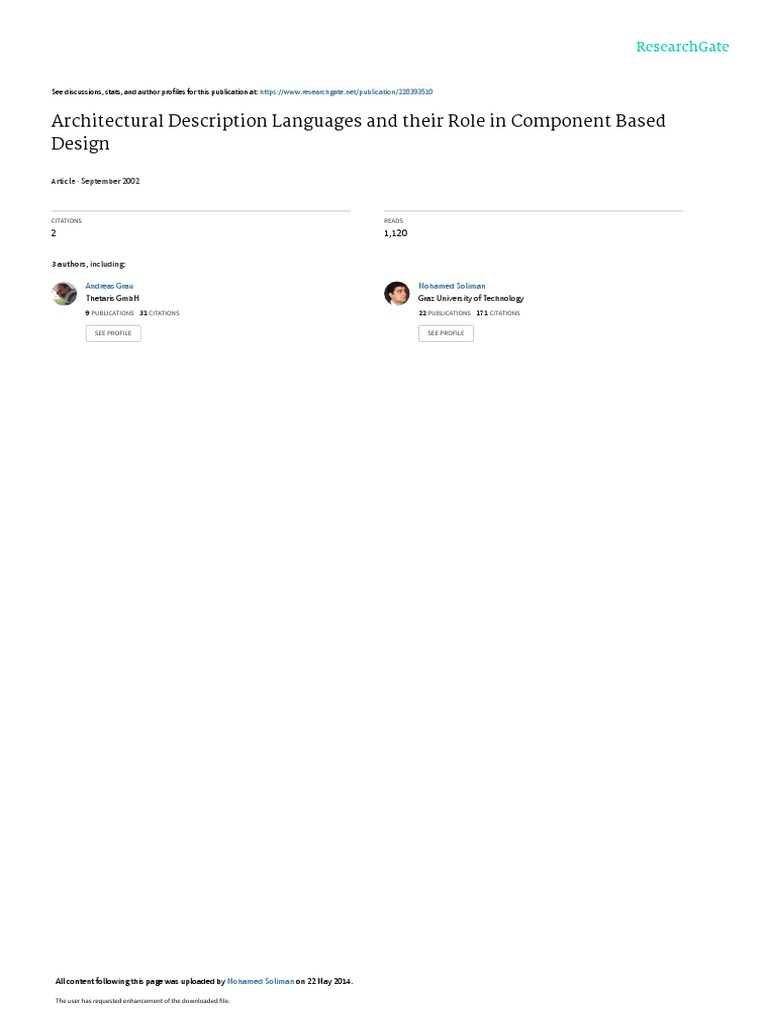 Architectural Description Languages in Design | PDF | Component Based ...