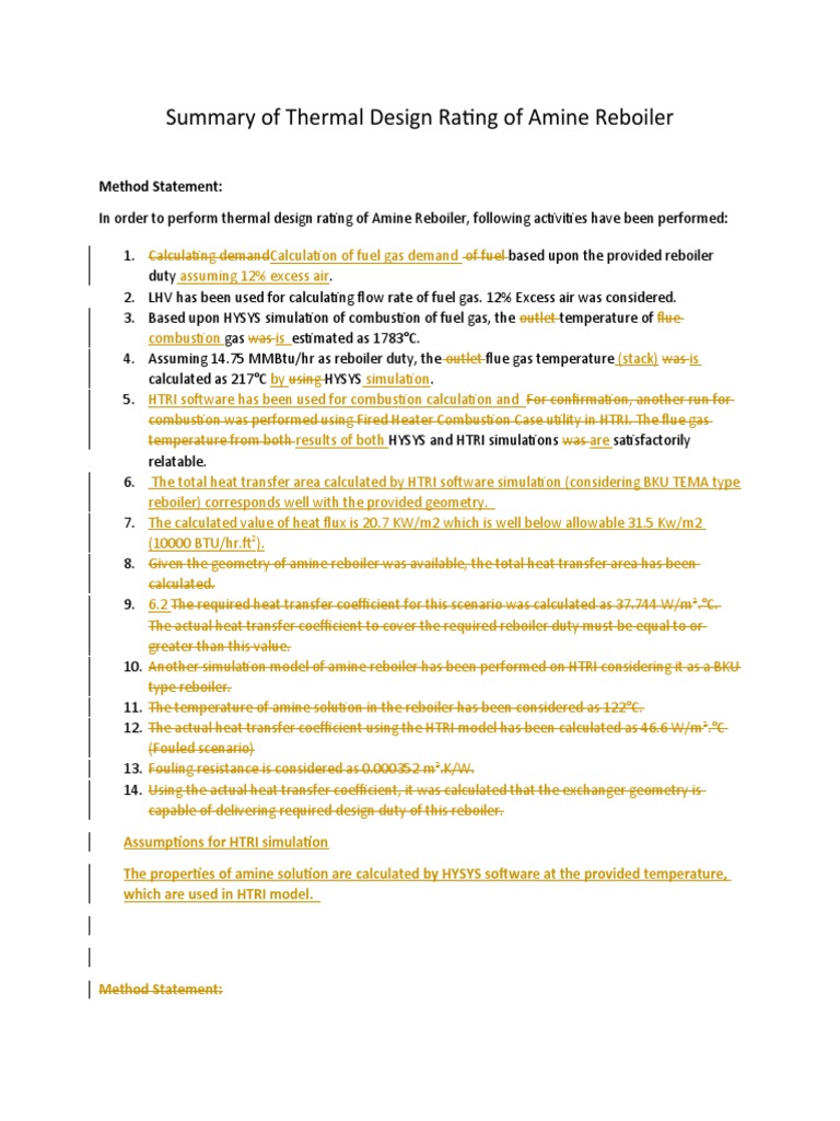 Amine Reboiler Thermal Design Summary | PDF | Heat Transfer | Heat