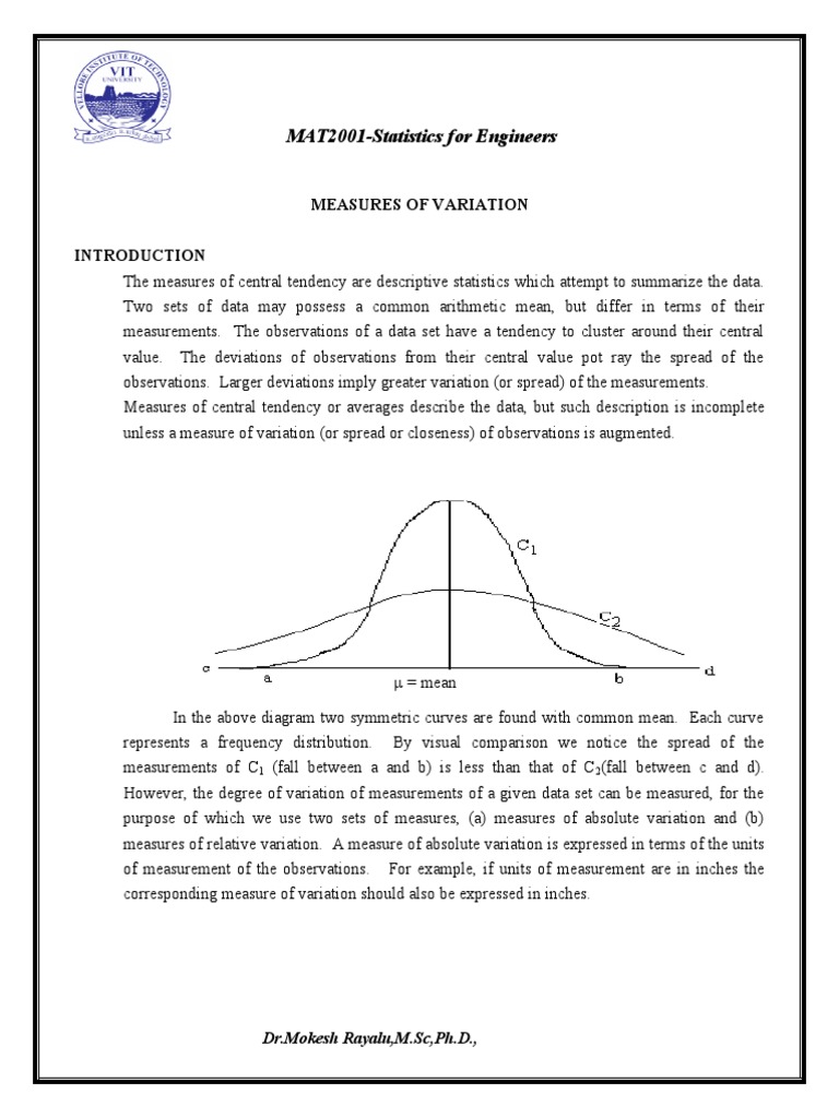 Statistics for Engineering Students | PDF | Coefficient Of Variation ...