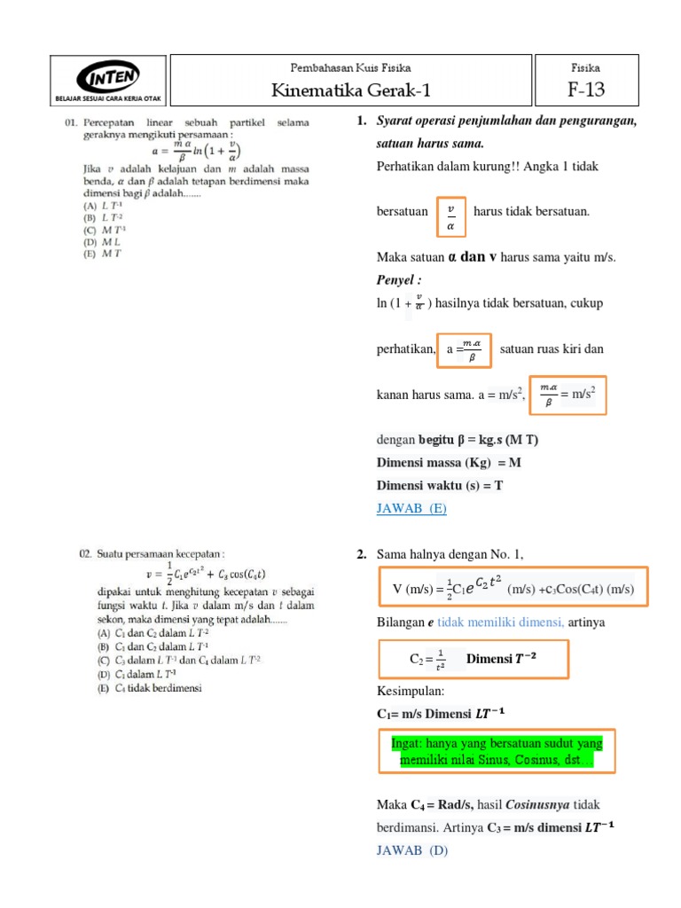 Soal Kinematika Fisika Dan Pembahasan | PDF