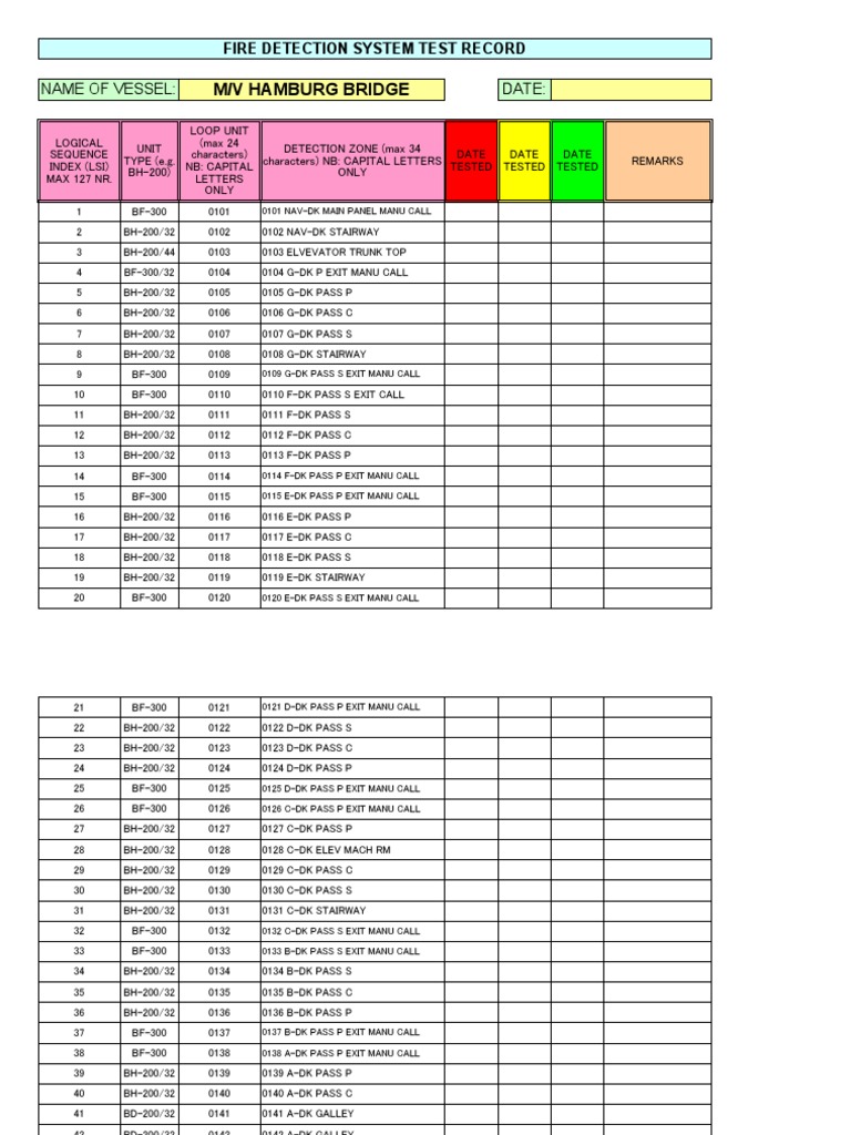 EO Fire Detection System Test Record BLANK FORM | PDF