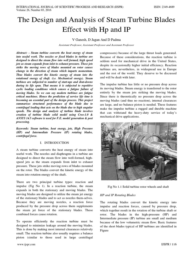 The Design and Analysis of Steam Turbine Blades Effect With HP and IP ...