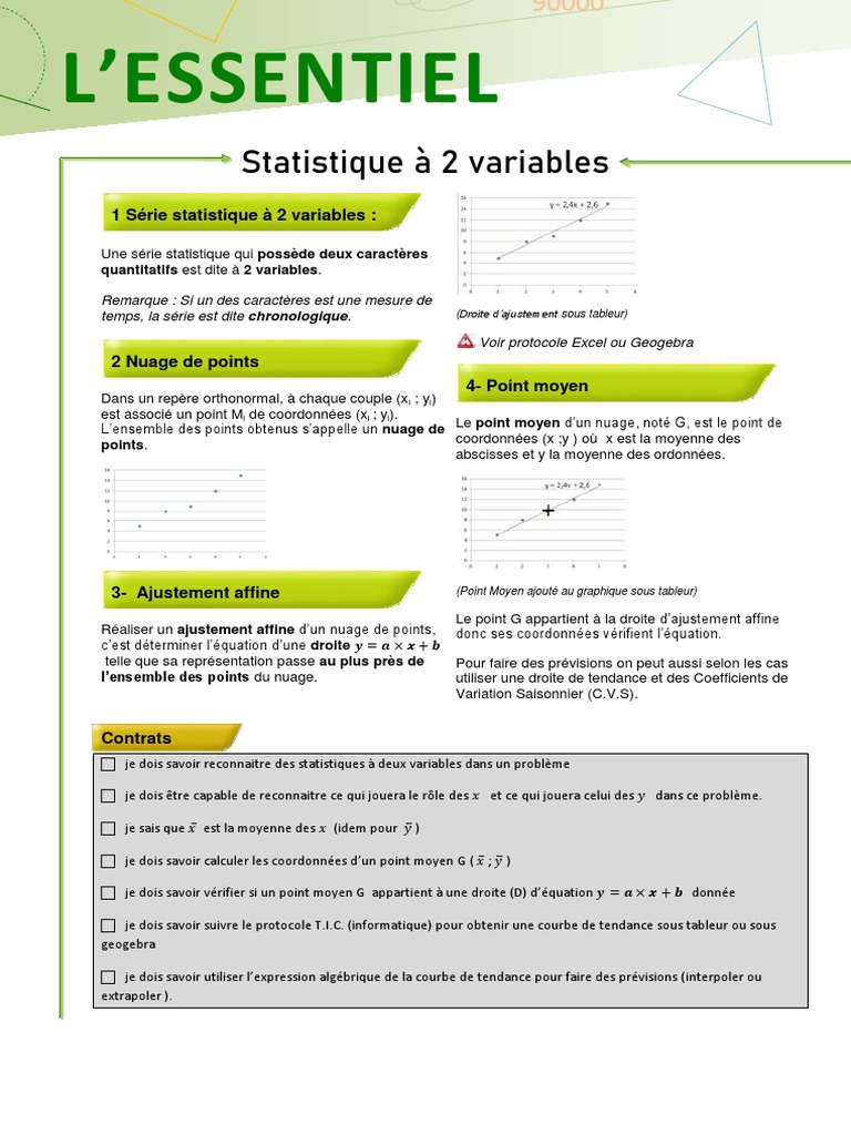 Statistique à Deux Variable Cours Bac Pro Pdf Essentiel en Statistique À Deux Variables | PDF | Ajustement affine |  Analyses