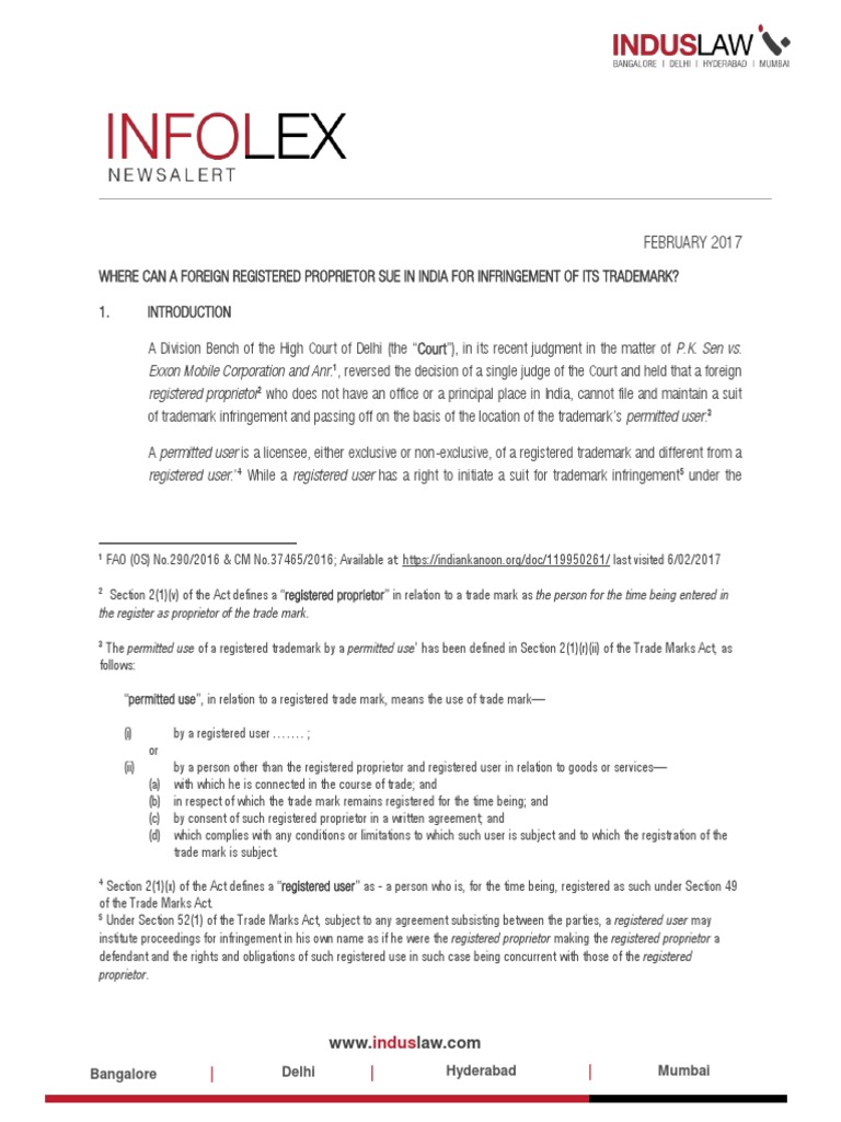 February2017 Where Can A Foreign Registered Proprietor Sue in India
