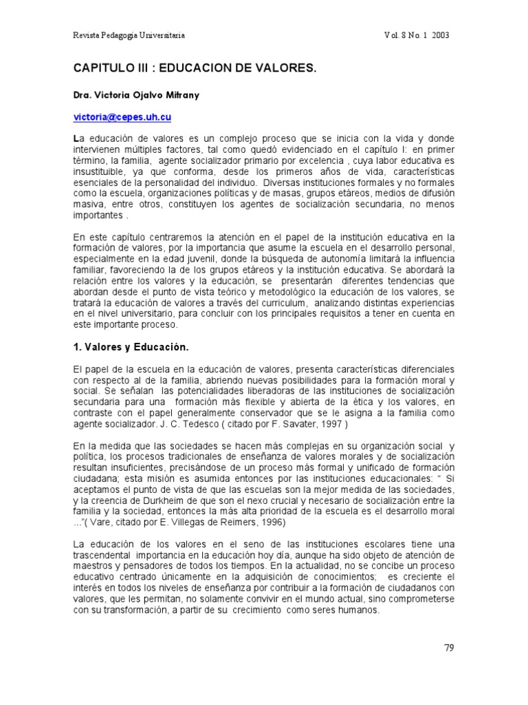 Educación de Valores en Instituciones Educativas | PDF | Moralidad ...