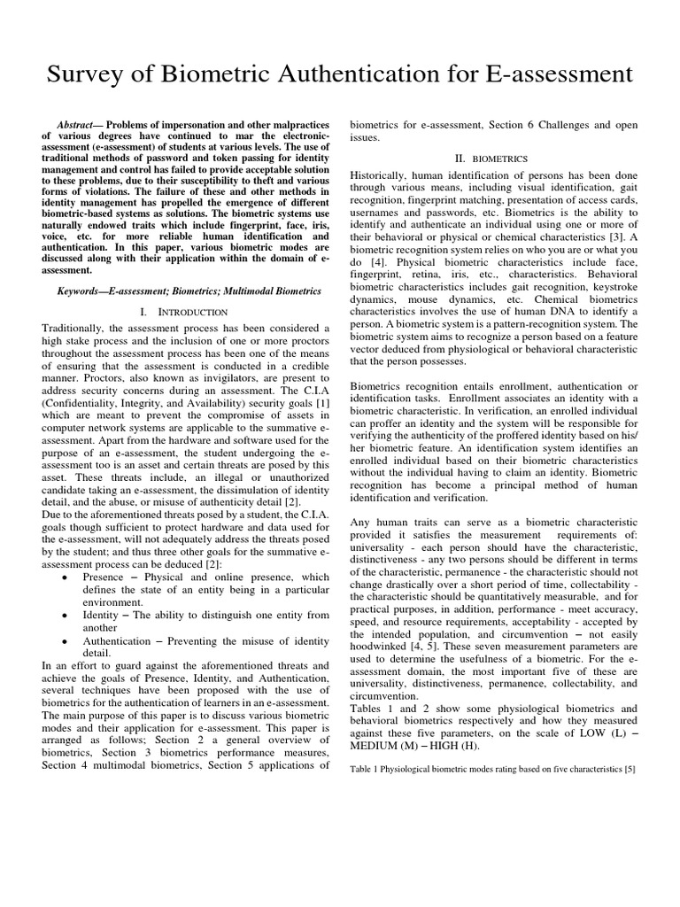 Biometric Authentication in E-assessment | PDF | Biometrics ...