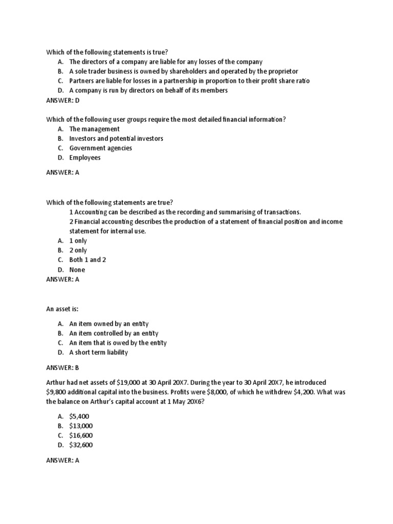 ACCA FFA Test 1 PDF Debits And Credits Financial Statement
