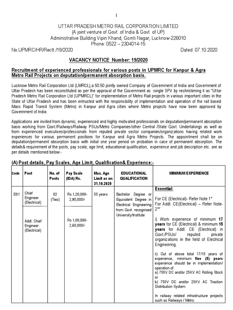 UP Metro Rail Job Opportunities | PDF | Business