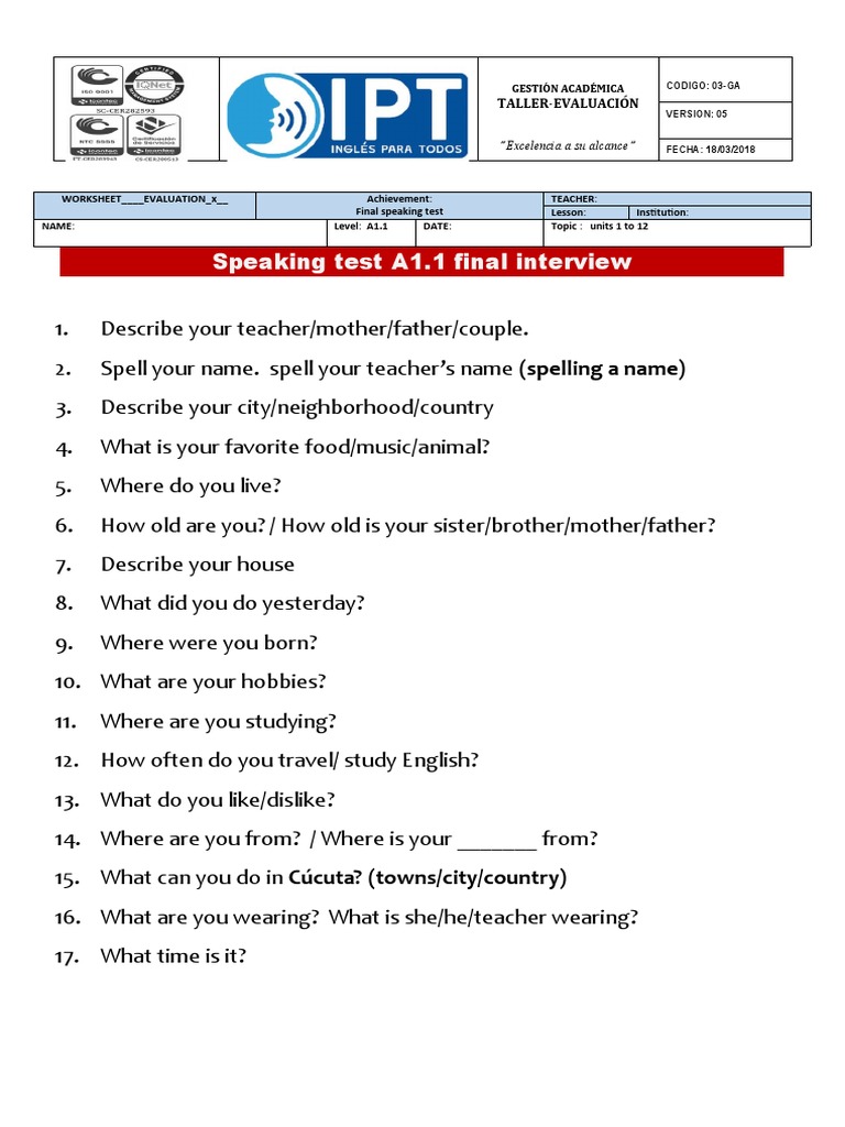 Test Final Interview A1.1 | PDF | Career & Growth
