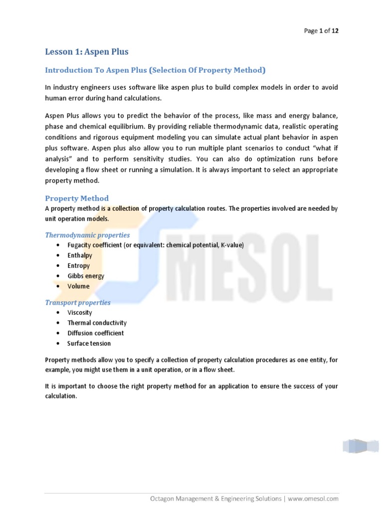 Aspen Plus Lesson 1 Pdf Pdf Solution Materials Science