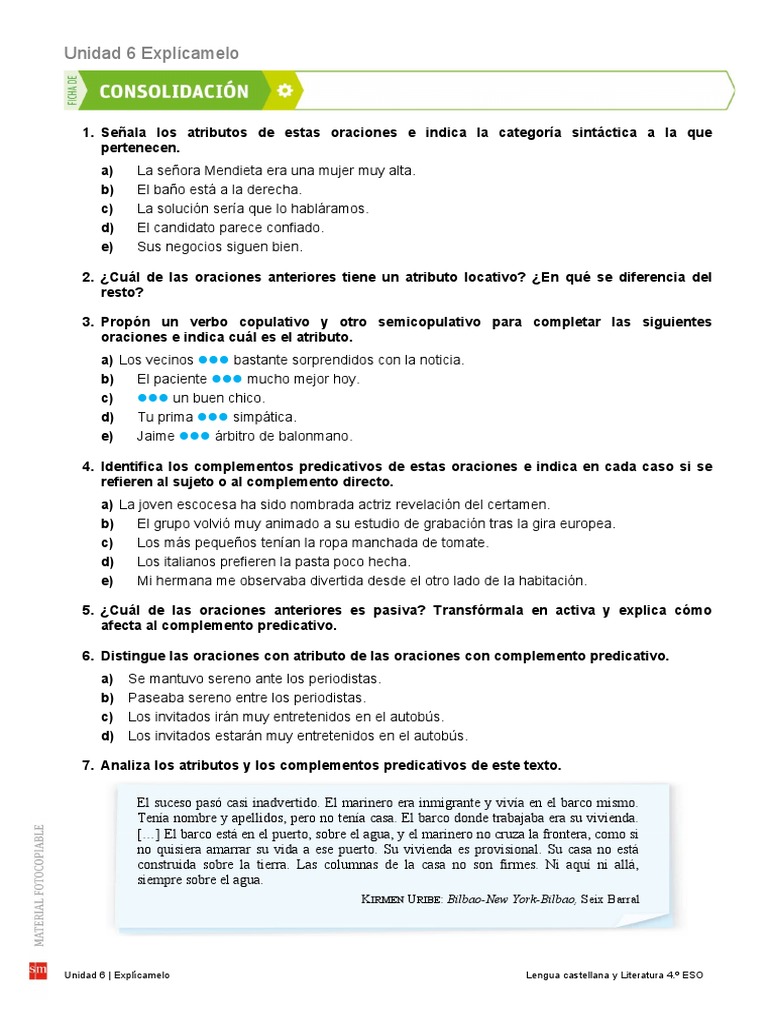 Diferenciar Atributo y Complemento Predicativo | PDF | Mecánica del ...