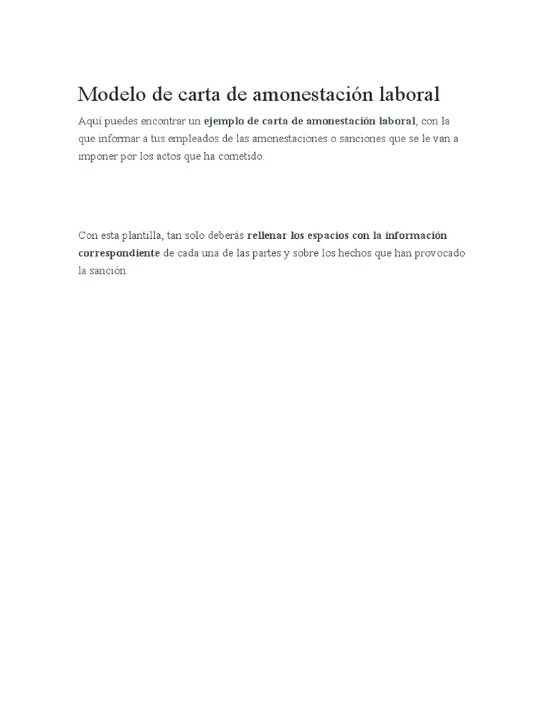 Modelo De Carta De Amonestación Laboral Pdf