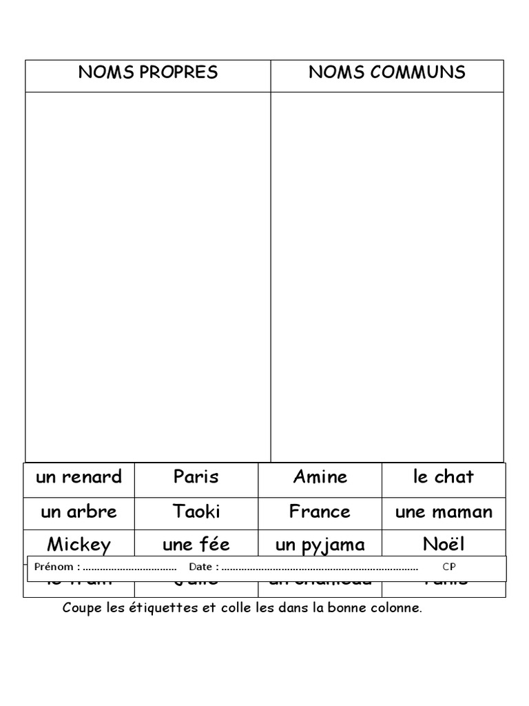 Exercices Noms Propres Noms Communs à Imprimer Exercice Noms Propres Noms Communs | PDF