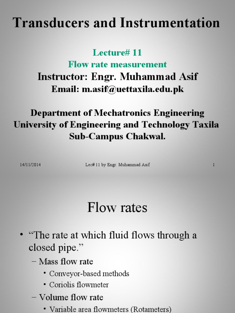 Transducers and Instrumentation Instructor Engr. Muhammad Asif PDF