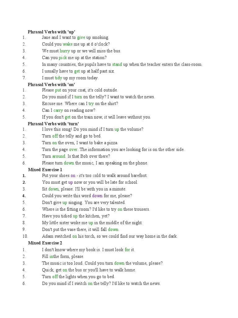 Phrasal Verbs Exercises and Answers | PDF | Clothing