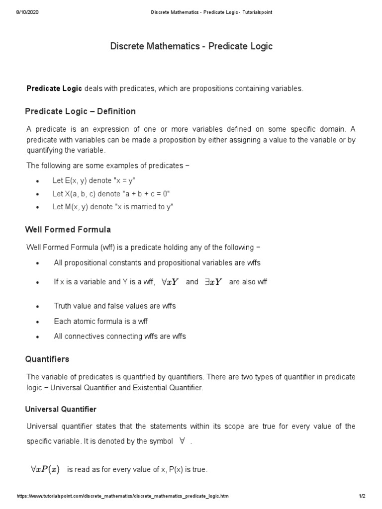 Discrete Mathematics - Predicate Logic | PDF | First Order Logic ...