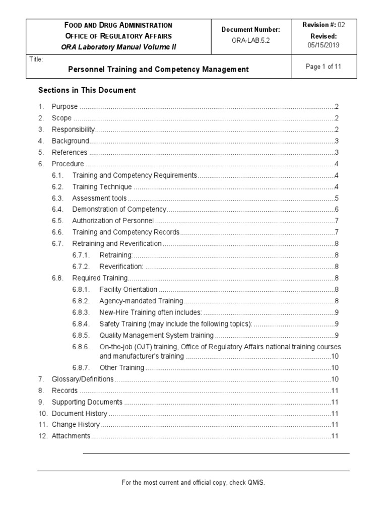 ORALAB.5.2 Personnel Training (v02) PDF Food And Drug Administration Competence (Human