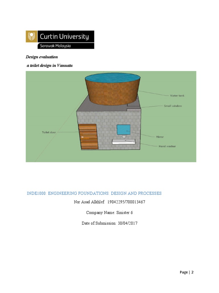 Design Evaluation A Toilet Design in Vanuatu: Inde1000: Engineering Foundations: Design and 