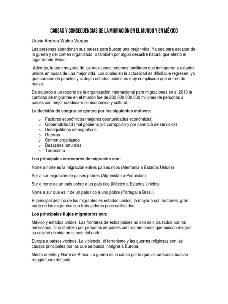 Causas y Consecuencias de la Migración | PDF | Migración humana | Política