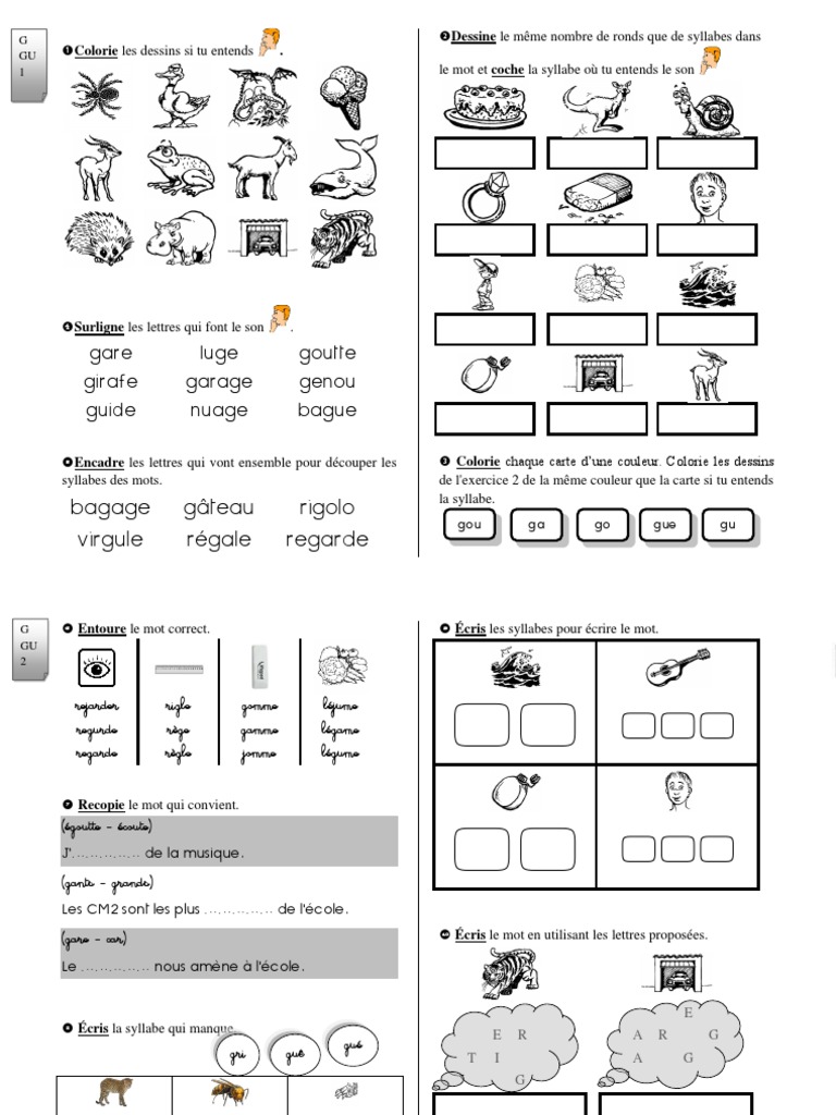 Exercices sur le son G et GU | PDF