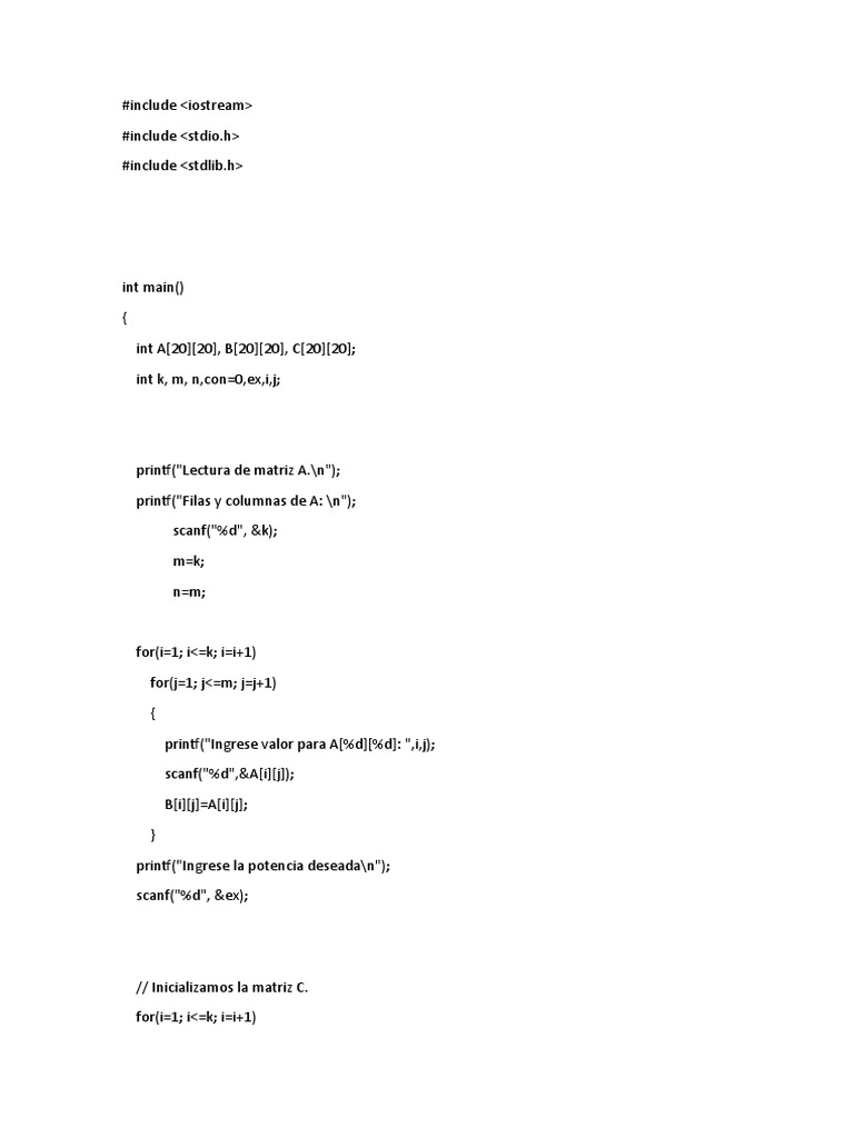 Algoritmo Potencia de Un Numero C++ | PDF | Métodos y materiales de ...